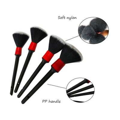 Soft Car Detailing Brush Set Nylon Bristle Car Cleaning Brush PP Plastic Handle